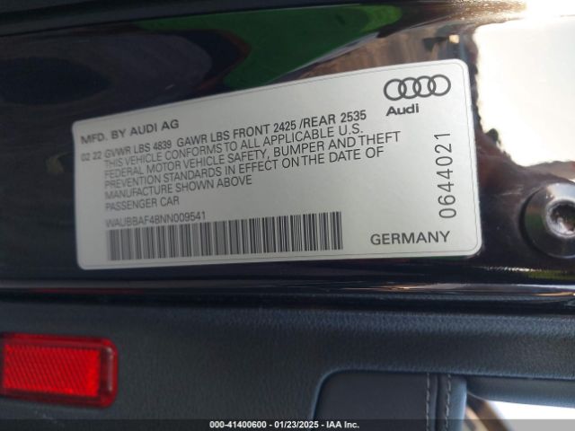 WAUBBAF48NN009541 Audi A4 Premium Plus 40 Tfsi Quattro S Tronic