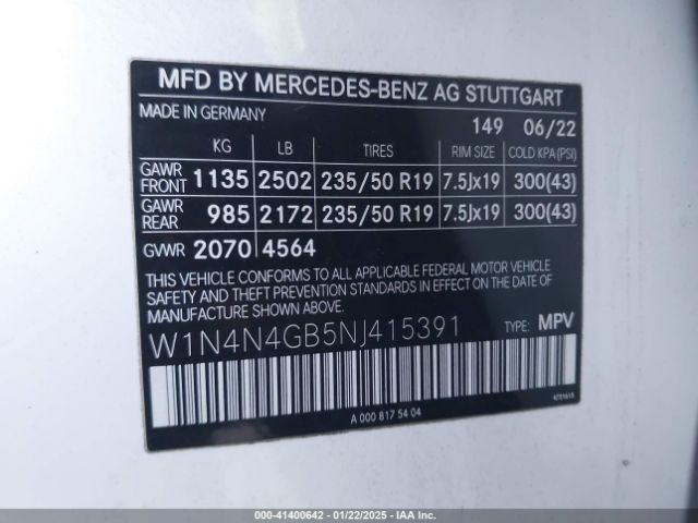 W1N4N4GB5NJ415391 Mercedes-Benz GLA 250