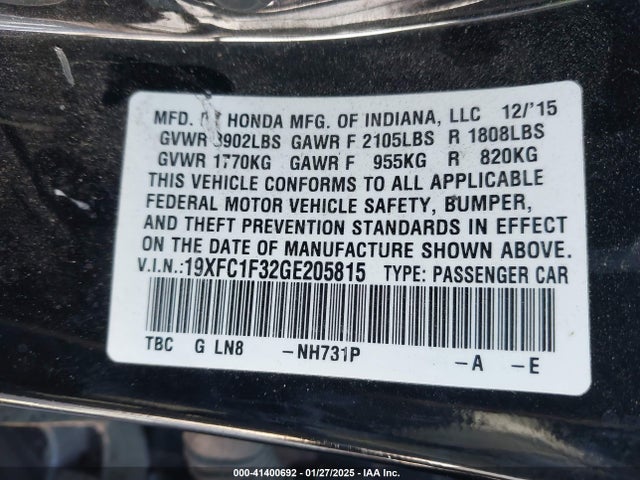 19XFC1F32GE205815 Honda Civic Ex-t