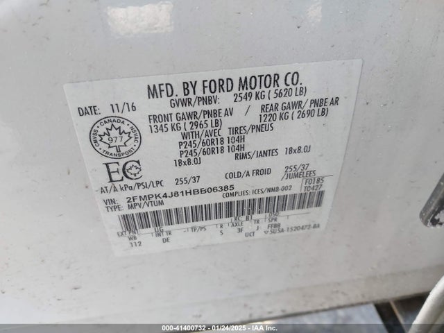 Ford EDGE SEL 2017 2FMPK4J81HBB06385 Image 9