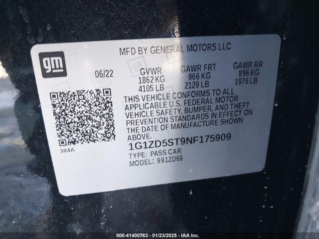 1G1ZD5ST9NF175909 Chevrolet Malibu Fwd Lt