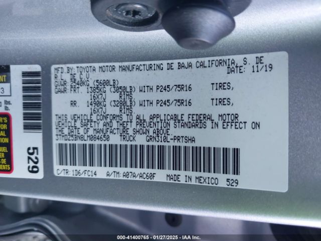 3TMDZ5BN8LM084650 Toyota Tacoma Sr5 V6