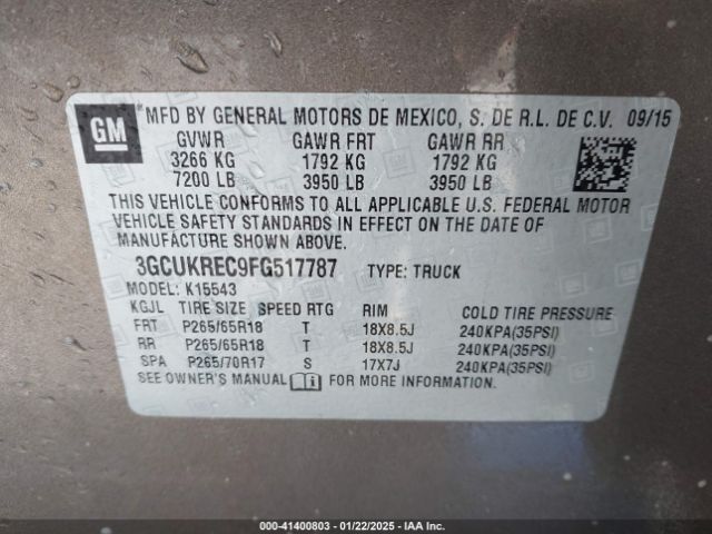 3GCUKREC9FG517787 Chevrolet Silverado 1500 2lt