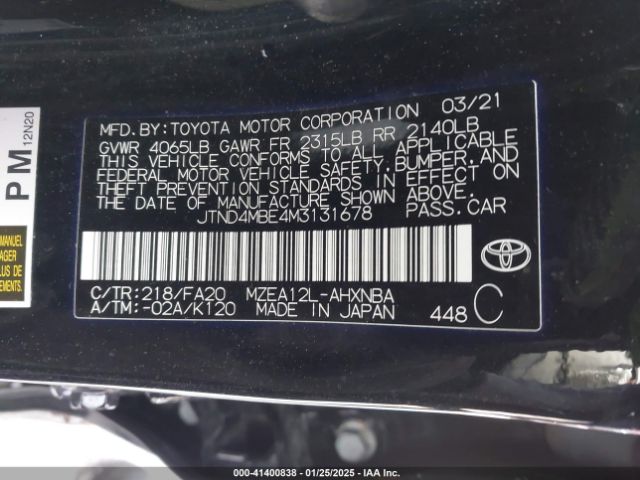JTND4MBE4M3131678 Toyota Corolla Se Nightshade Edition
