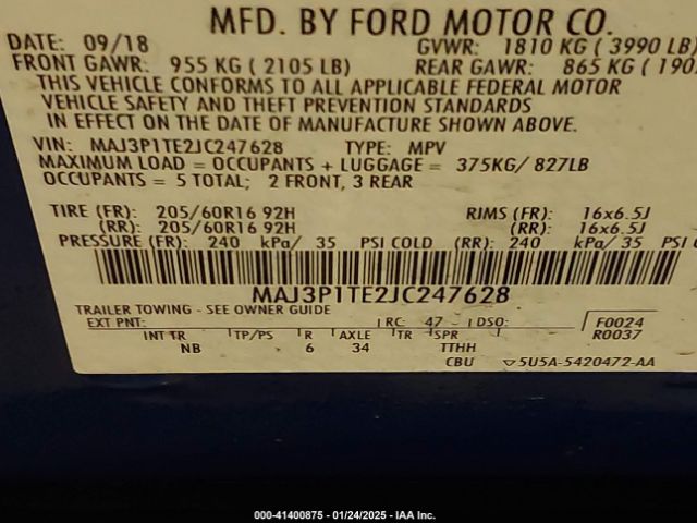 MAJ3P1TE2JC247628 Ford Ecosport Se