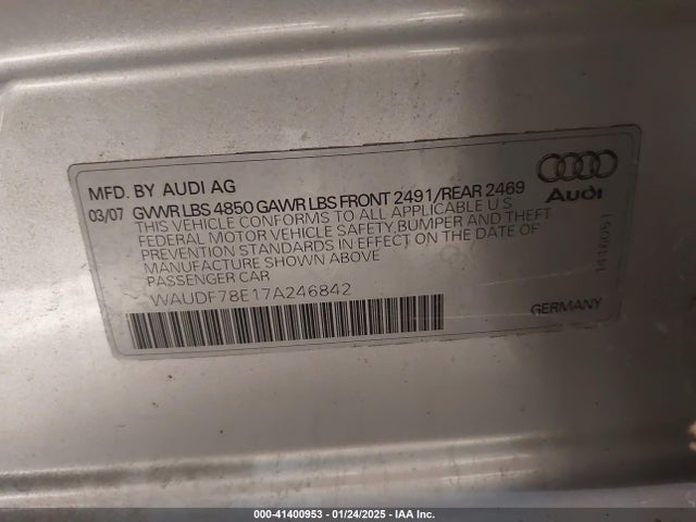 2007 AUDI A4 WAUDF78E17A246842 Photo 8