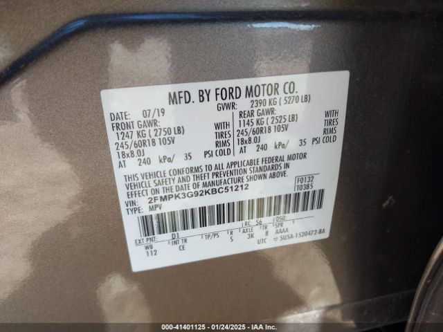 2FMPK3G92KBC51212 Ford EDGE SE