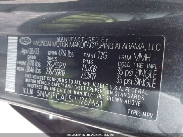 5NMJFCAE5PH267661 Hyundai TUCSON SEL