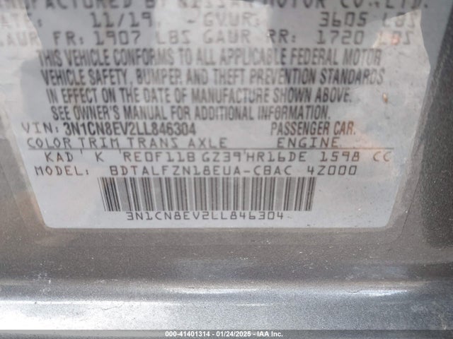 Nissan Versa Sv Xtronic Cvt 2020 3N1CN8EV2LL846304 Image 9