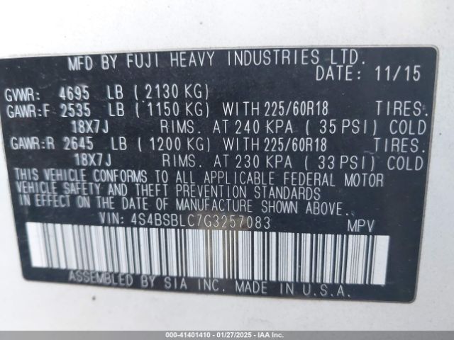 4S4BSBLC7G3257083 Subaru Outback 2.5i Limited