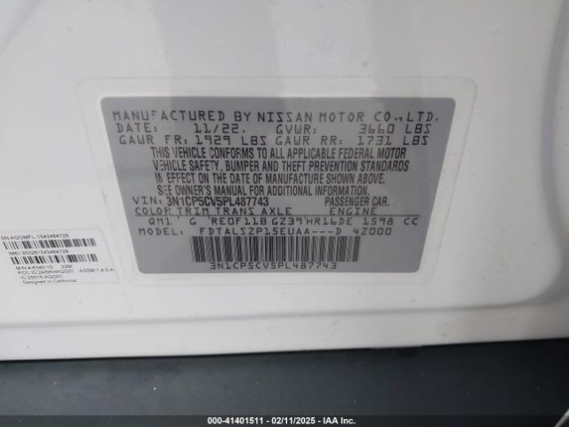 3N1CP5CV5PL487743 Nissan Kicks Sv Xtronic Cvt