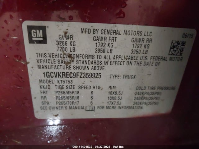 1GCVKREC9FZ359925 Chevrolet Silverado 1500 1lt