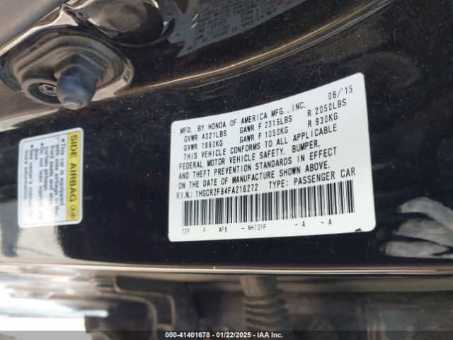 1HGCR2F84FA216272 Honda Accord Ex-l