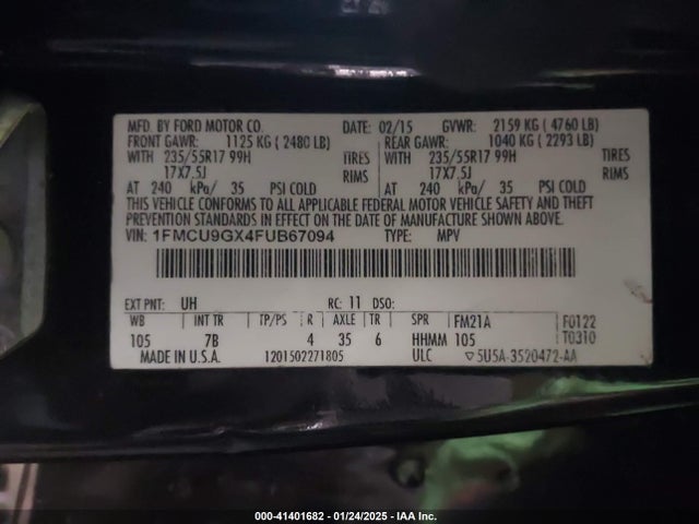 Ford ESCAPE SE 2015 1FMCU9GX4FUB67094 Image 9