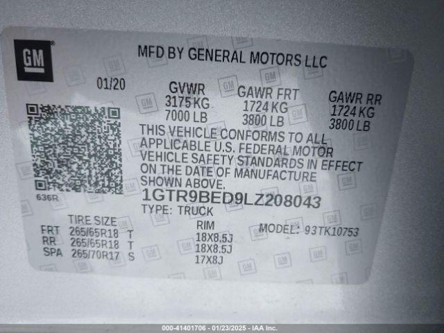 1GTR9BED9LZ208043 GMC Sierra 1500 4wd Double Cab Standard Box Sle