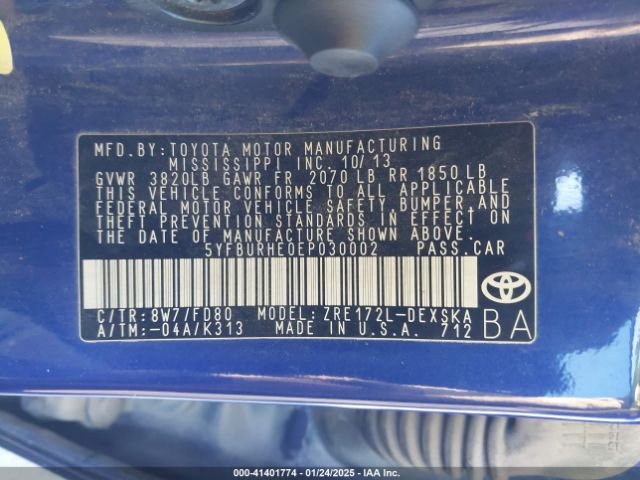 5YFBURHE0EP030002 Toyota Corolla S Plus