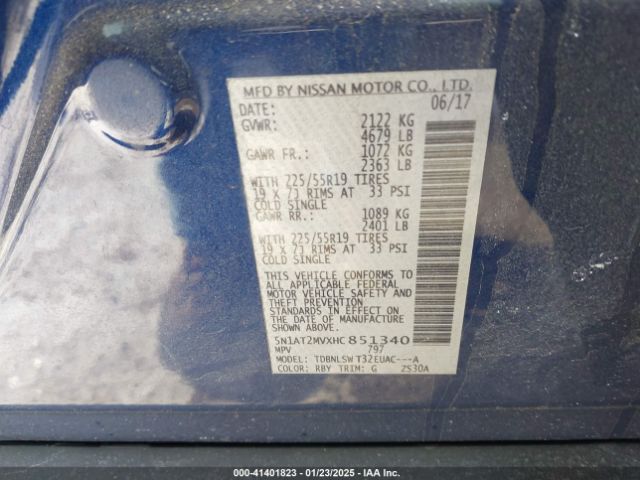 5N1AT2MVXHC851340 Nissan Rogue Sl