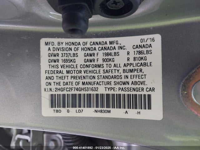 Honda CIVIC EX 2016 2HGFC2F74GH531632 Image 9