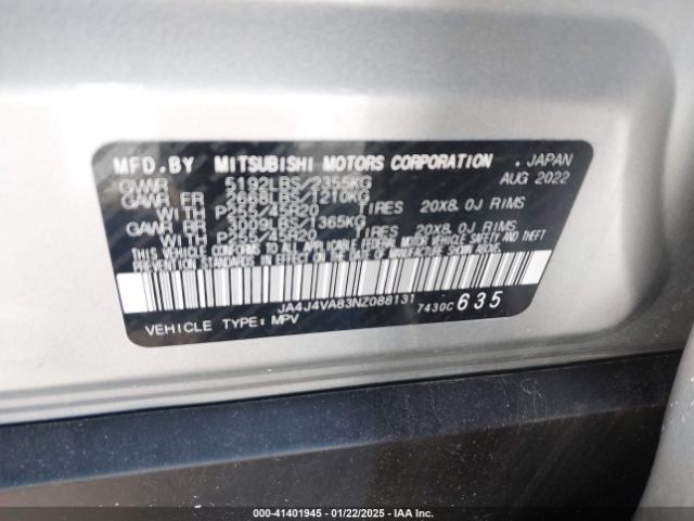 JA4J4VA83NZ088131 Mitsubishi Outlander Sel 2.5 S-awc/sel Launch Edition S-awc/sel Special Edition S-awc