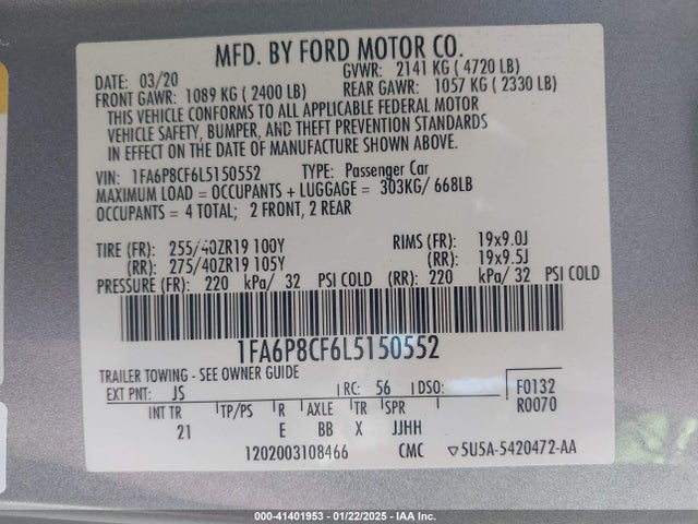 Ford Mustang Gt Fastback 2020 1FA6P8CF6L5150552 Image 9