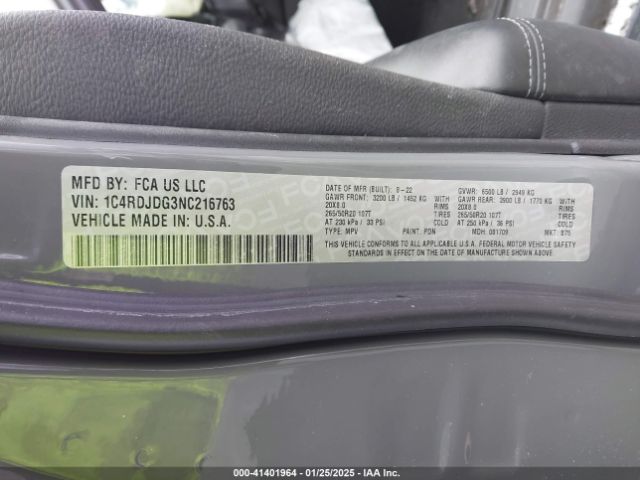 1C4RDJDG3NC216763 Dodge Durango Gt Awd