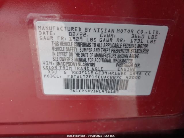 3N1CP5DV1NL496189 Nissan Kicks Sr Xtronic Cvt