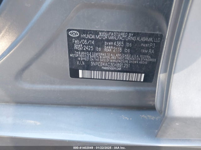 Hyundai SONATA GLS 2014 5NPEB4AC3EH891251 Image 9