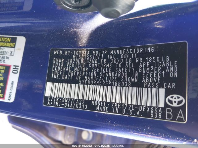 5YFBURHE8FP188038 Toyota Corolla S Premium