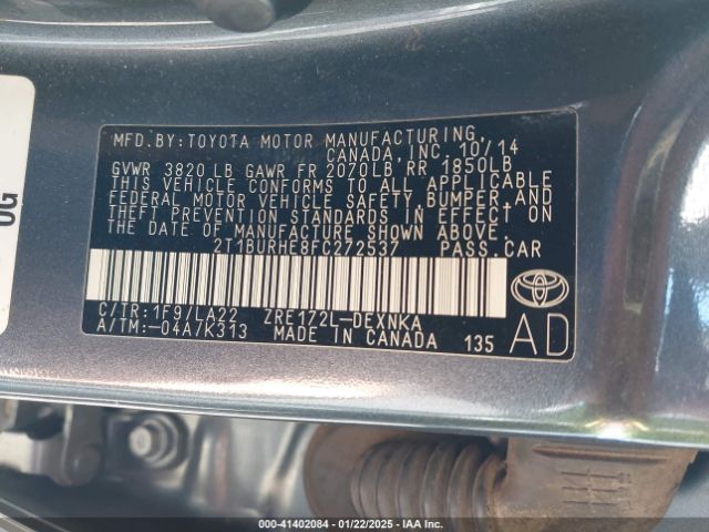 2T1BURHE8FC272537 Toyota Corolla Le Premium
