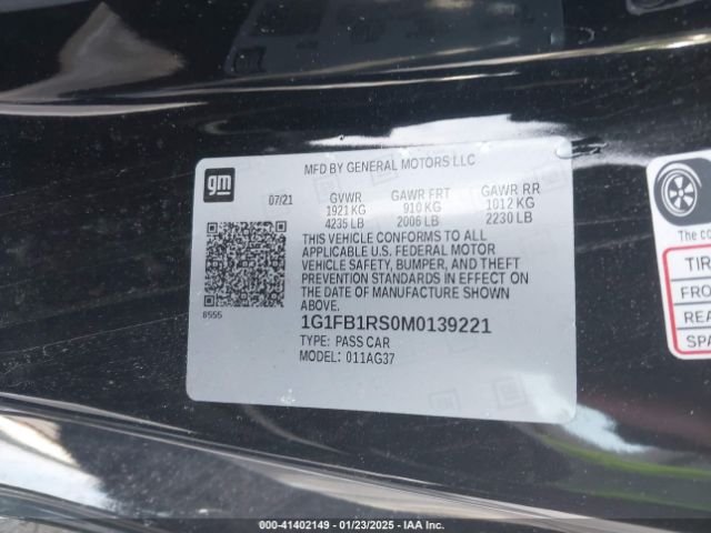1G1FB1RS0M0139221 Chevrolet Camaro Rwd  1lt