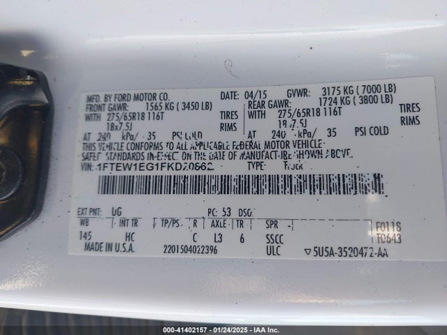 Ford F-150 Lariat 2015 1FTEW1EG1FKD20862 Image 9