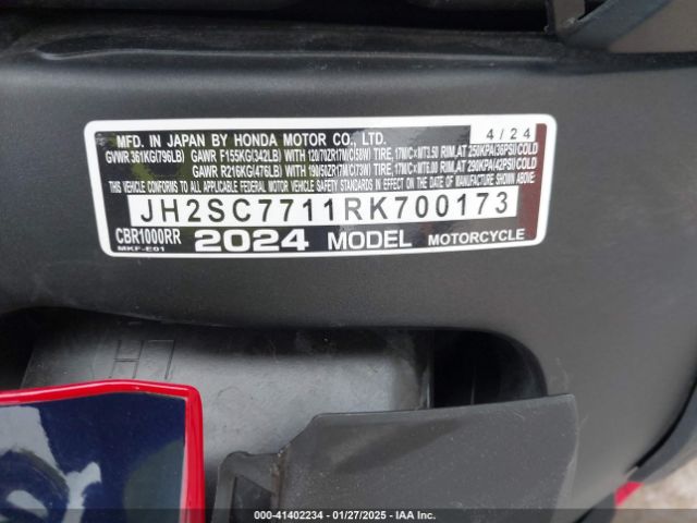 2024 HONDA CBR1000 JH2SC7711RK700173 Photo 9