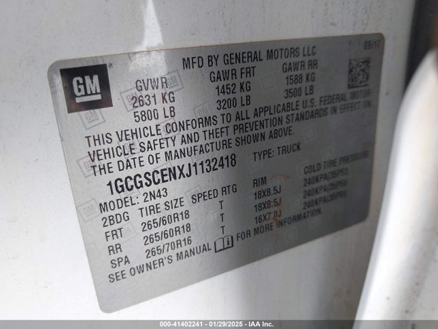 1GCGSCENXJ1132418 Chevrolet lgz - di: direct injection, vvt: variable valve timing, alum, var2, gen2