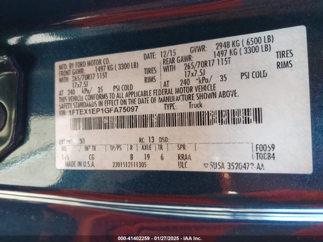Ford F-150 Xl 2016 1FTEX1EP1GFA75097 Image 9