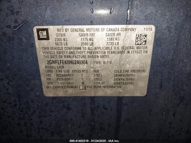 Chevrolet EQUINOX LT 2017 2GNFLFEK8H6249364 Image 9
