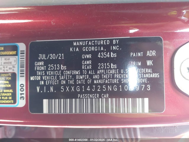 5XXG14J25NG103973 KIA K5 LXS