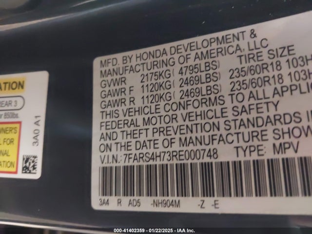 7FARS4H73RE000748 Honda Cr-v Ex-l Awd