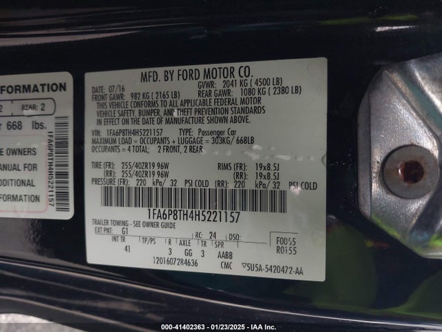 Ford Mustang Ecoboost 2017 1FA6P8TH4H5221157 Image 9