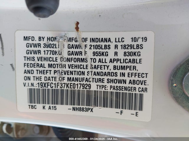 Honda CIVIC EX 2019 19XFC1F37KE017929 Image 9