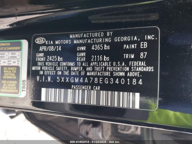 5XXGM4A78EG340184 KIA Optima Lx