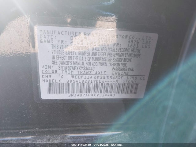 3N1AB7APXKY334440 Nissan SENTRA S