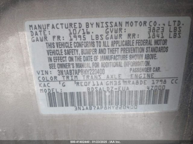 3N1AB7AP8HY220400 Nissan SENTRA SV