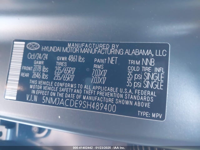5NMJACDE9SH489400 Hyundai TUCSON SE