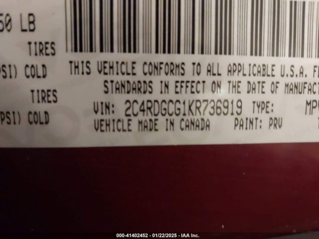 2C4RDGCG1KR736919 Dodge Grand Caravan Sxt