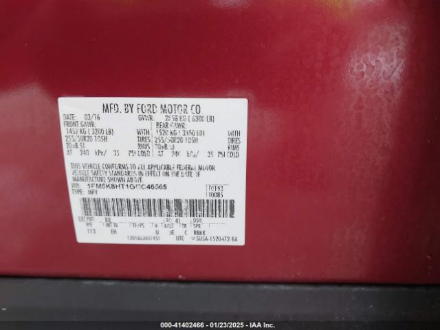 1FM5K8HT1GGC46565 Ford Explorer Platinum