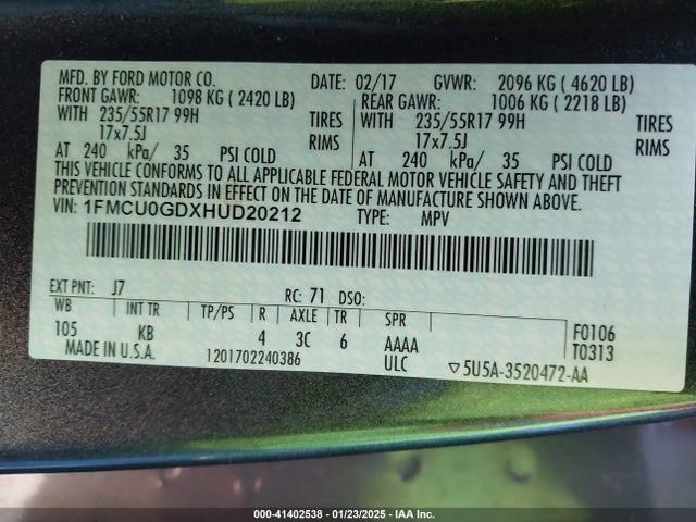 Ford ESCAPE SE 2017 1FMCU0GDXHUD20212 Image 9
