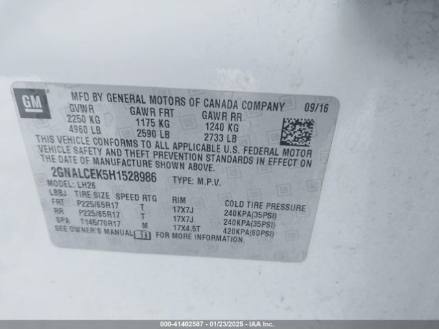 2GNALCEK5H1528986 Chevrolet EQUINOX LT