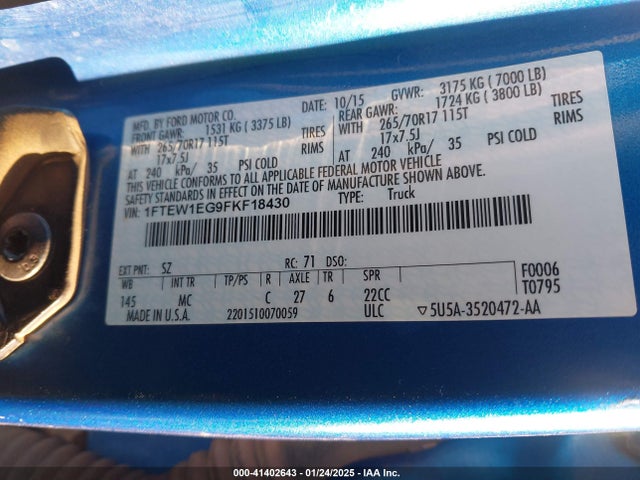 Ford F-150 Xlt 2015 1FTEW1EG9FKF18430 Image 9