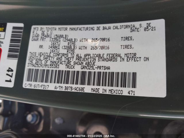 3TMAZ5CN1MM155383 Toyota Tacoma Trd Off-road
