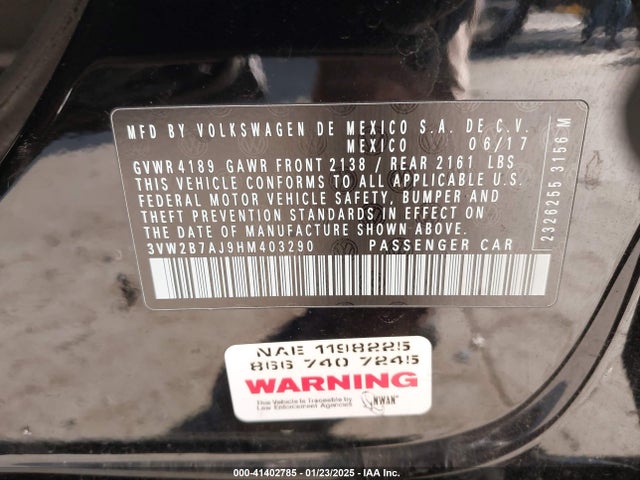 Volkswagen Jetta 1.4t S 2017 3VW2B7AJ9HM403290 Image 9